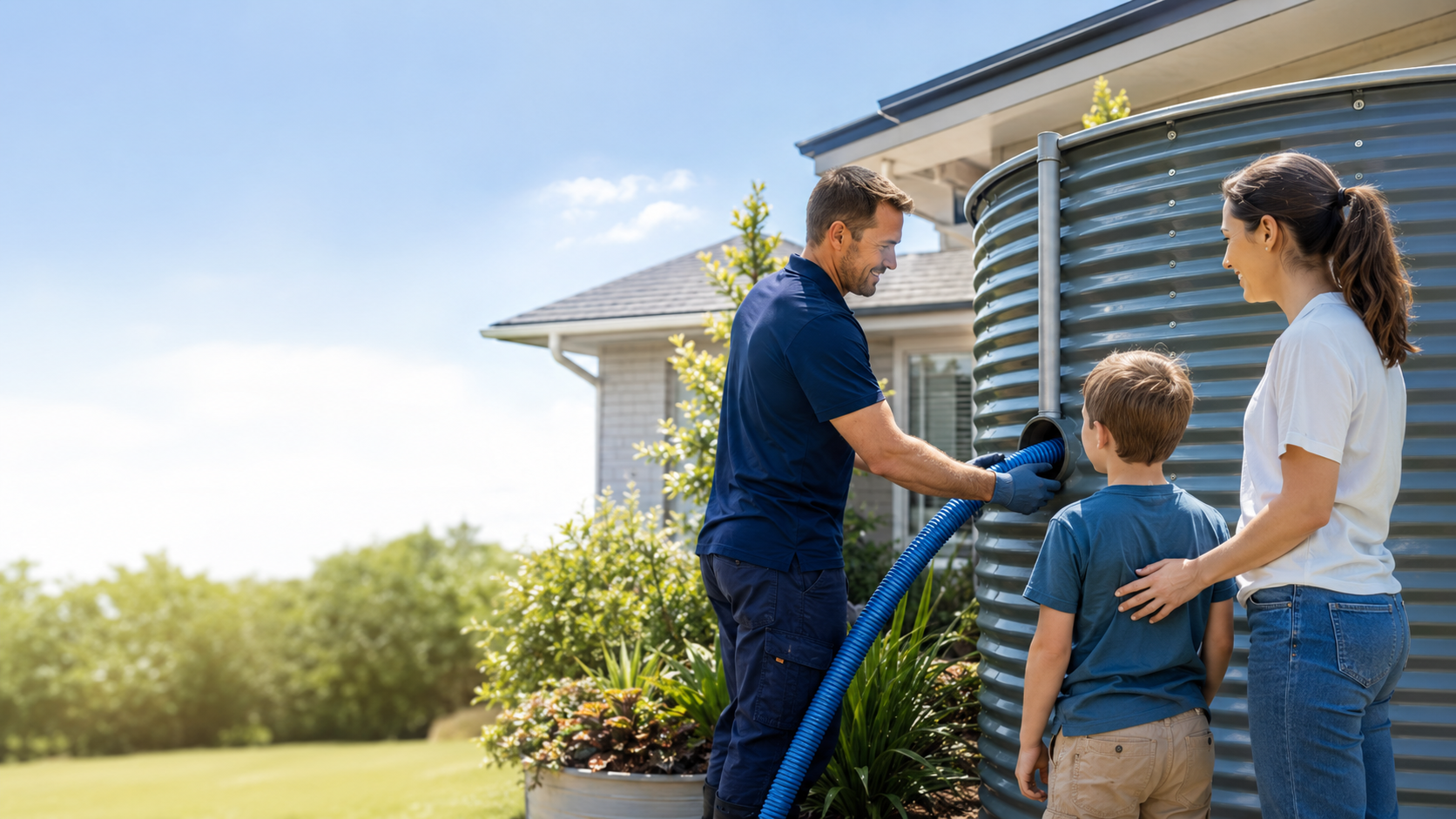 Professional service technician working outdoors with equipment